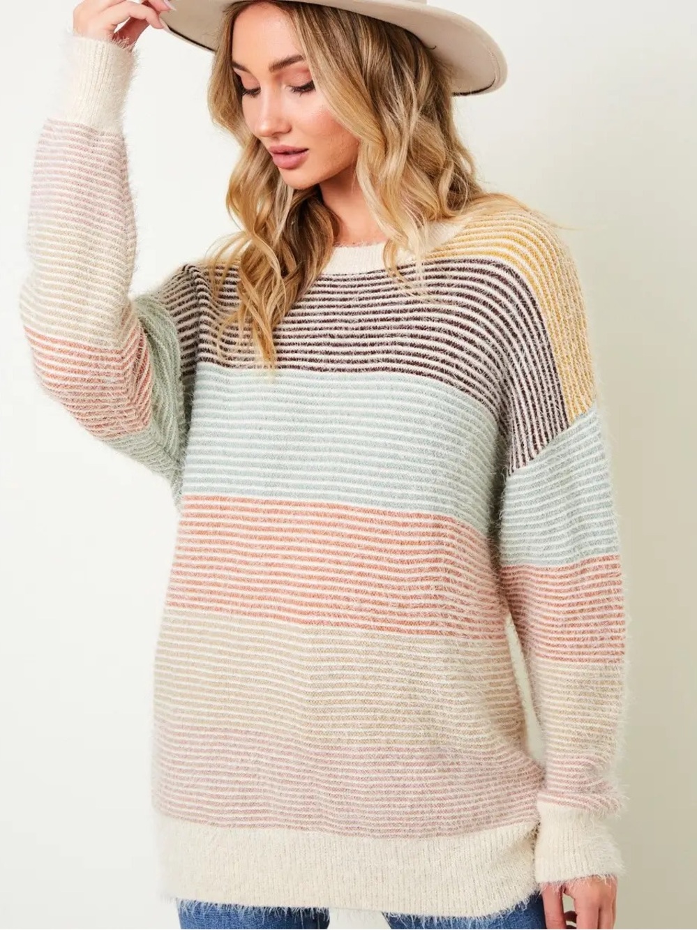 Striped Pastel Crewneck Sweater - Multicolor
